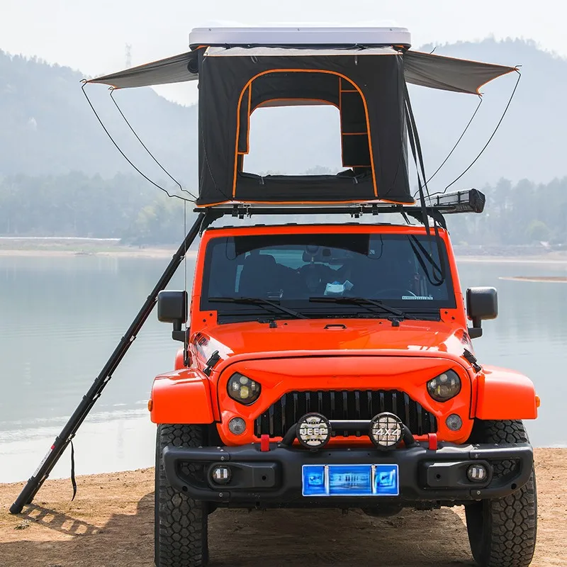 ！@Two-in-One Waterproof Oxford Automatic Self-Driving Tour Roof Tent Outdoor Folding Hard Top for Off-Road Car Camping