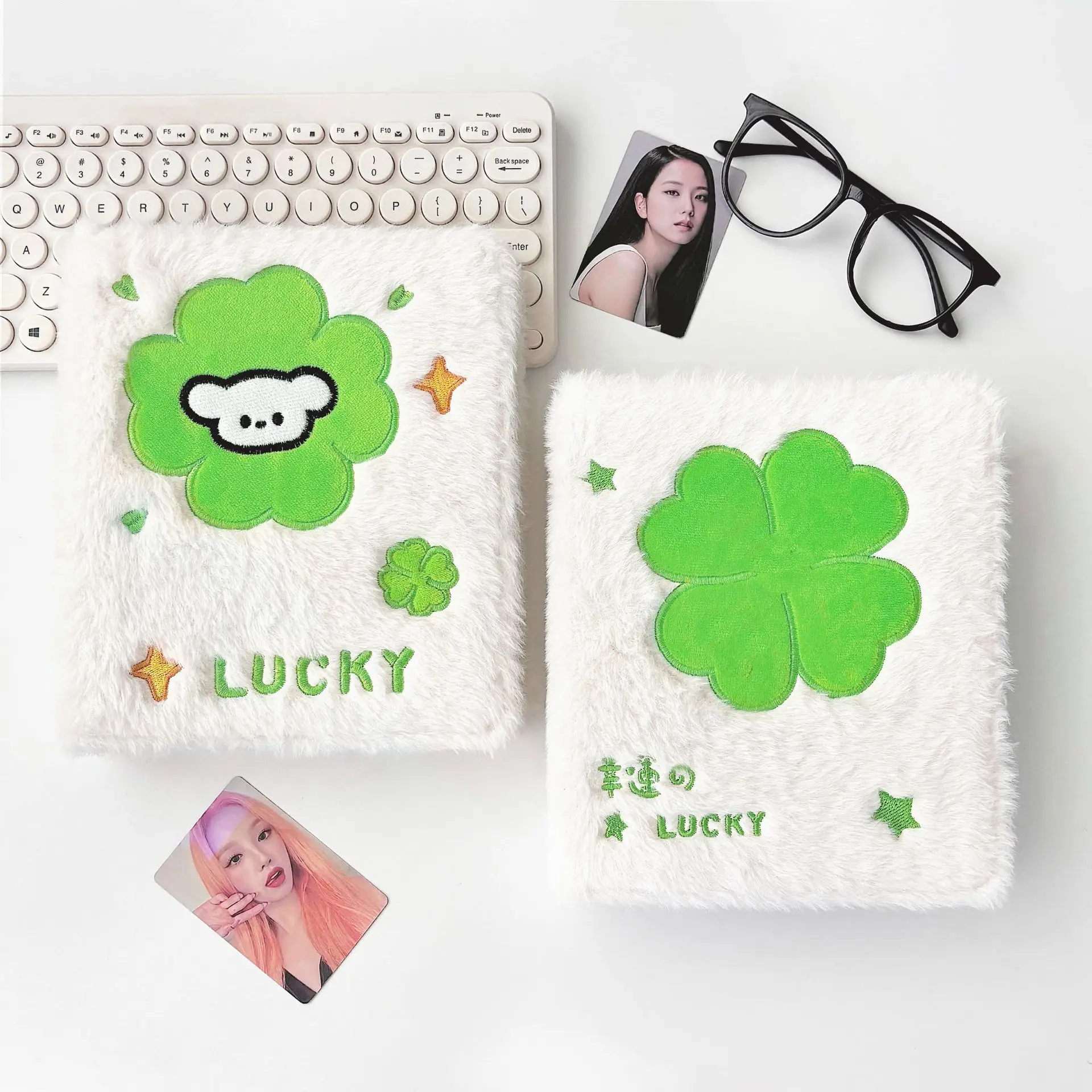 A6 Binder Lucky Plush Album with 20 Pcs Inner 3 Inch Sleeves Loose Leaf Refillable Binder Cover Photocard Holder Book for Cards