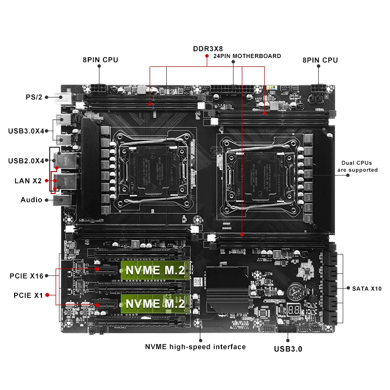 X99 DDR3 Server motherboard dual cpu with intel xeon E5-2676V3*2