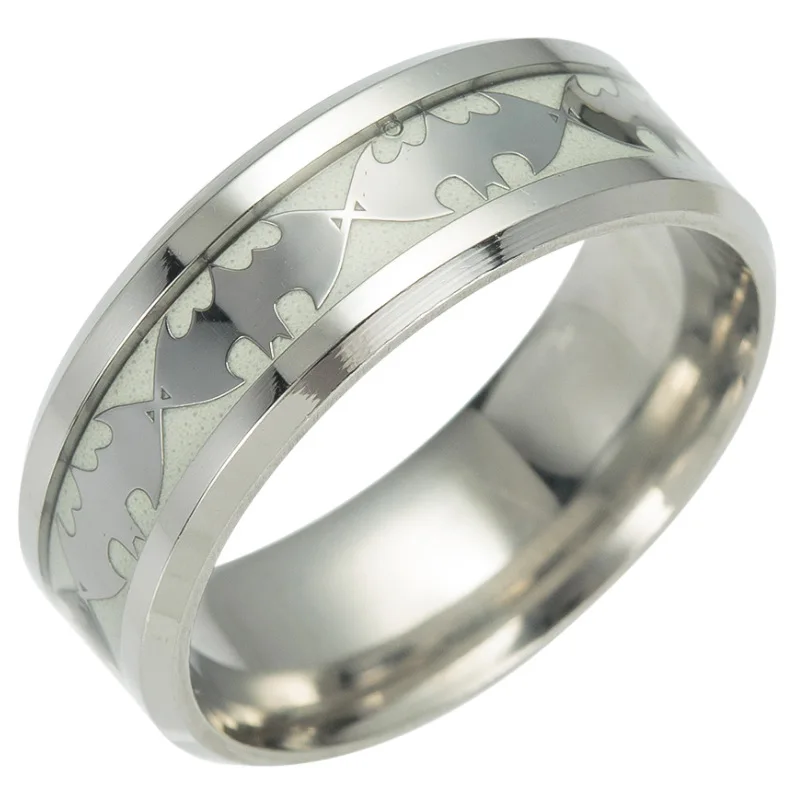 خواتم أصابع الخفافيش المضيئة من الفولاذ المقاوم للصدأ للرجال ، مجوهرات تتوهج في الظلام ، هدية عيد الحب ، الفرقة #1