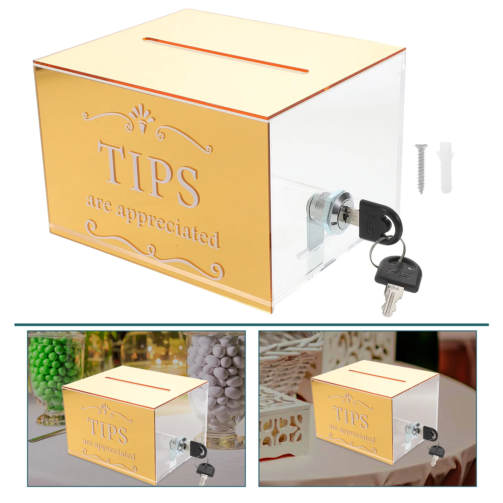 

Donation Tip Box Boxes for Fundraising Ballot Golden Acrylic Coin Collection Cases