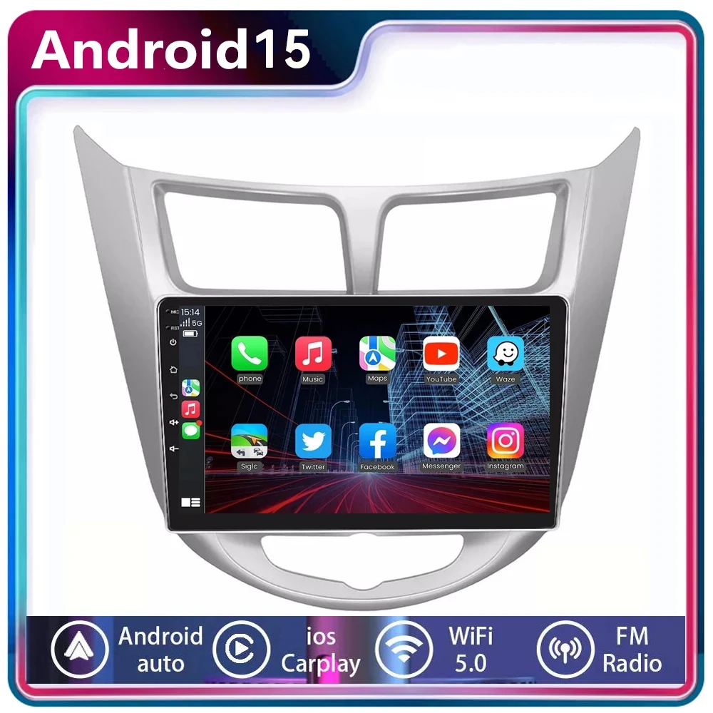 

Android 15 Car Radio For Hyundai Verna Accent Solaris 2010-2015 2016 2din Car Stereo GPS Navigation Player QLED Carplay AUTO
