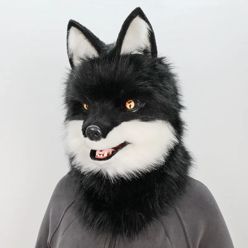 Animal Wolf Mask Cosplay Costume Accessories Furry Faux Fur Dog Fox Full Head Therian Masks Anime Dress Up Party Cosplay Props