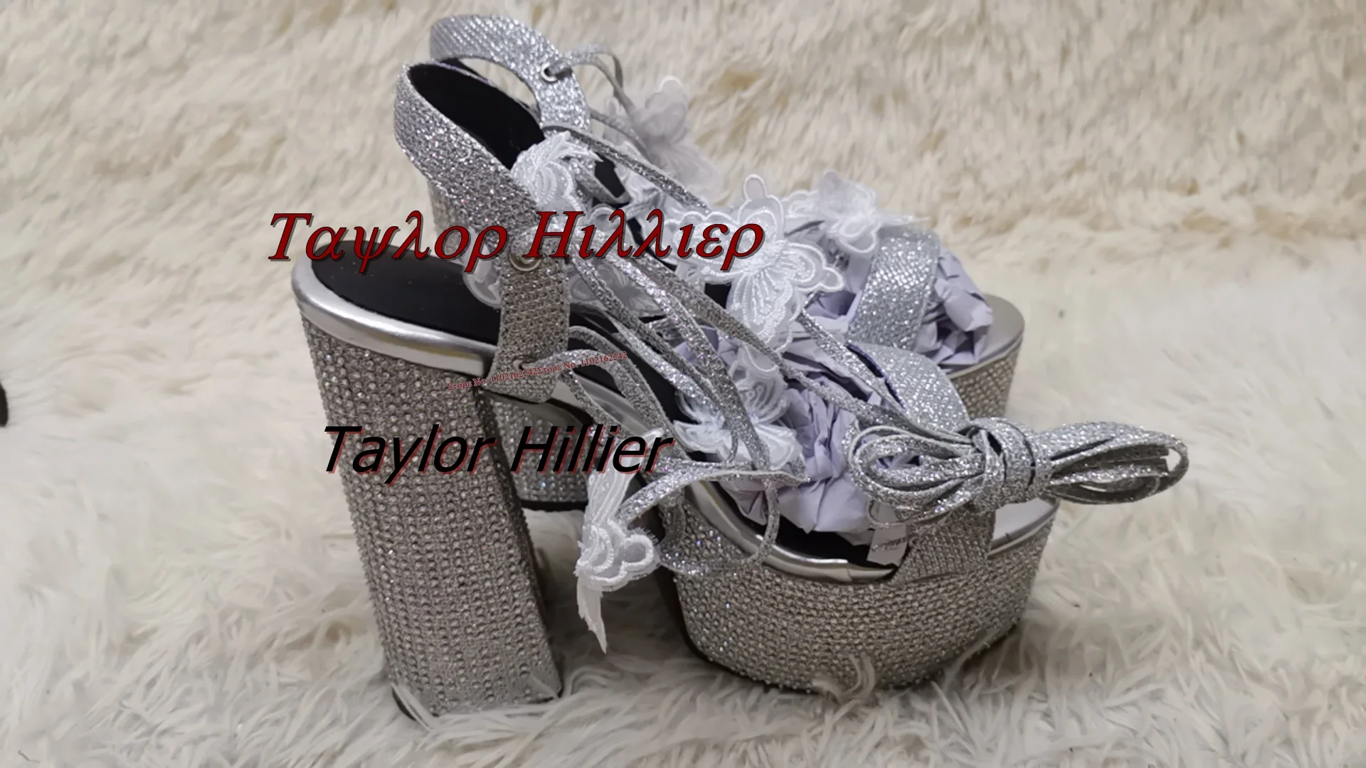 Platform Crystal Chunky Heels Sandals With Bow Cross-Strap Bling Elegant Glitter Silver Sandals Women Summer Butterfly Shoes