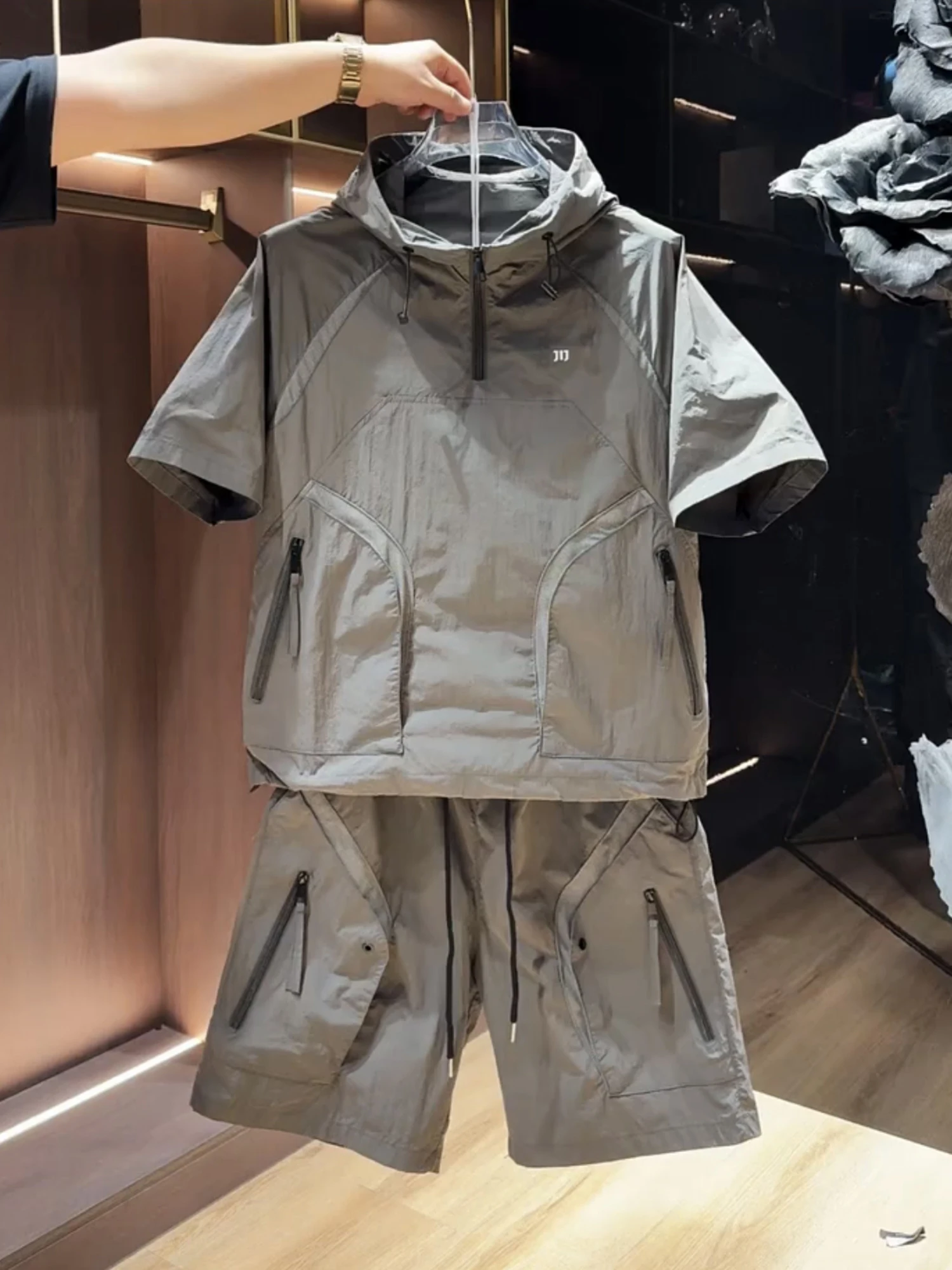 Korean Version Fashion Trend Breathable Quick-Dry Hooded Set Men's Summer Thin Loose Comfortable Sports Casual Two-Piece Set