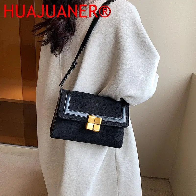 French Design Women Bag Winter New Single Shoulder Handbag For Women Square Classic Blue Nubuck Leather Luxury Messenger Bags