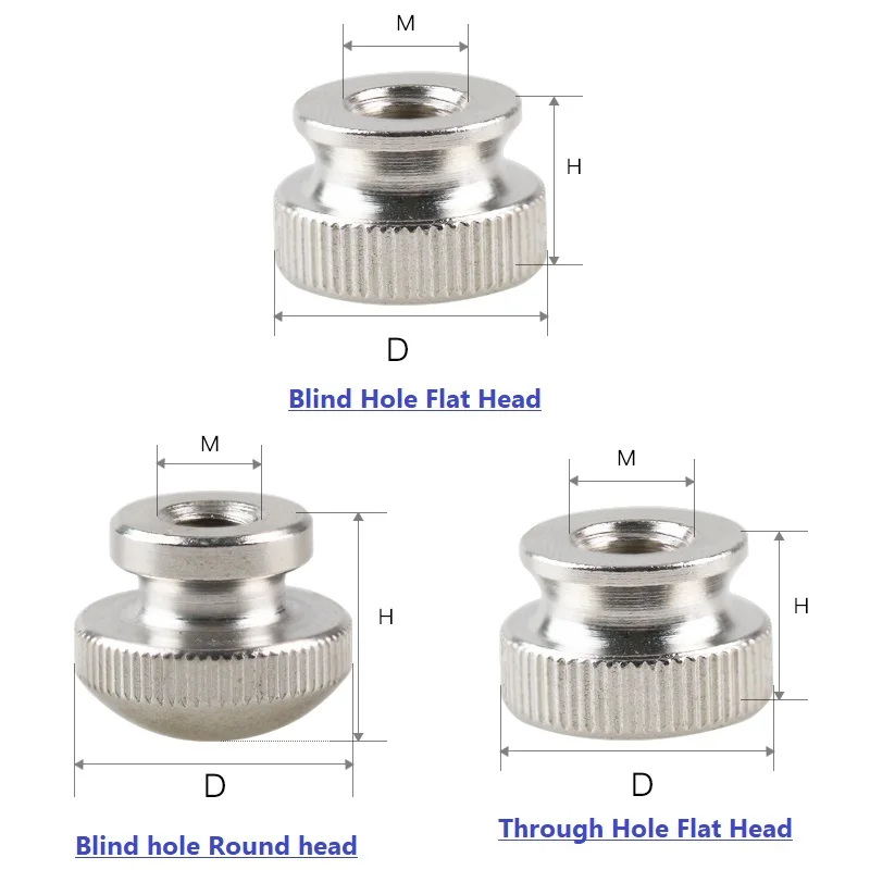 M3 M4 M5 M6 M8 Carbon Steel Nickel Plated Round Blind End Step Knurled Thumb Nuts Blind / Through Hole Flat / Round Head Nut