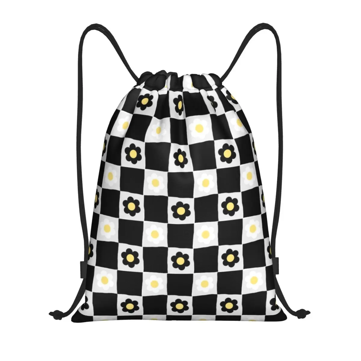 

Рюкзак на шнурке с шахматной доской и ромашками на заказ, сумки для женщин и мужчин, легкие цветы, спортивный рюкзак для спортзала, мешки для йоги
