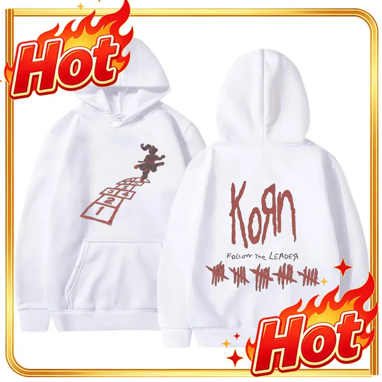 Sudadera con capucha de la banda de rock KoRn, estilo vintage, con el lema «Follow The Leader», para otoño e invierno, para hombre y mujer, de forro polar y algodón, sudadera holgada de estilo gótico para hombre.