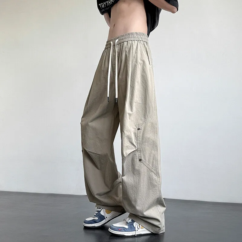 ZG Pants for men Spring and autumn loose straight cotton overalls design wide-leg pants mopping casual trousers