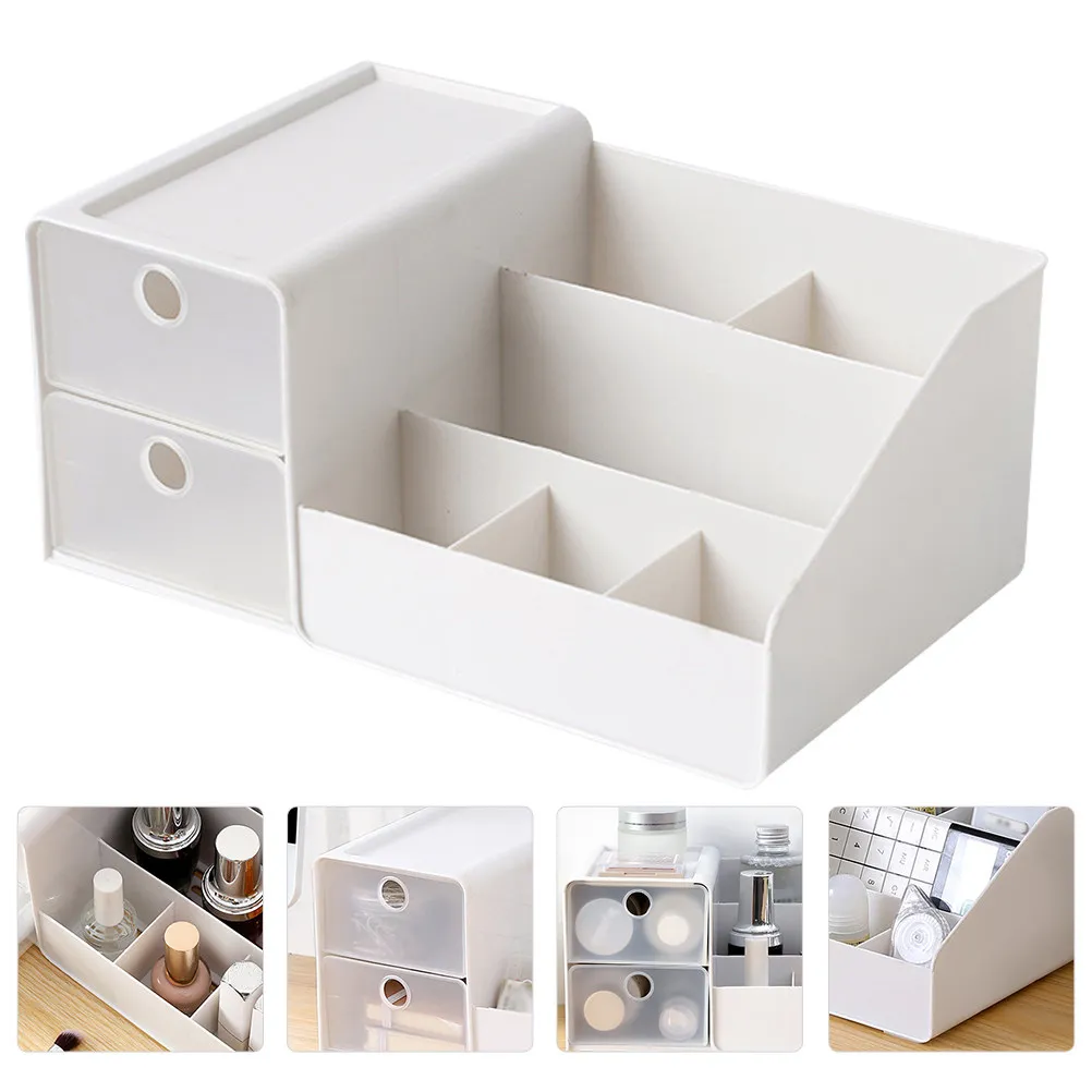 

1 pc Storage Box White Multi-Compartment Makeup Organizer Pp Material Matte Transparent Finish Household Beauty Case