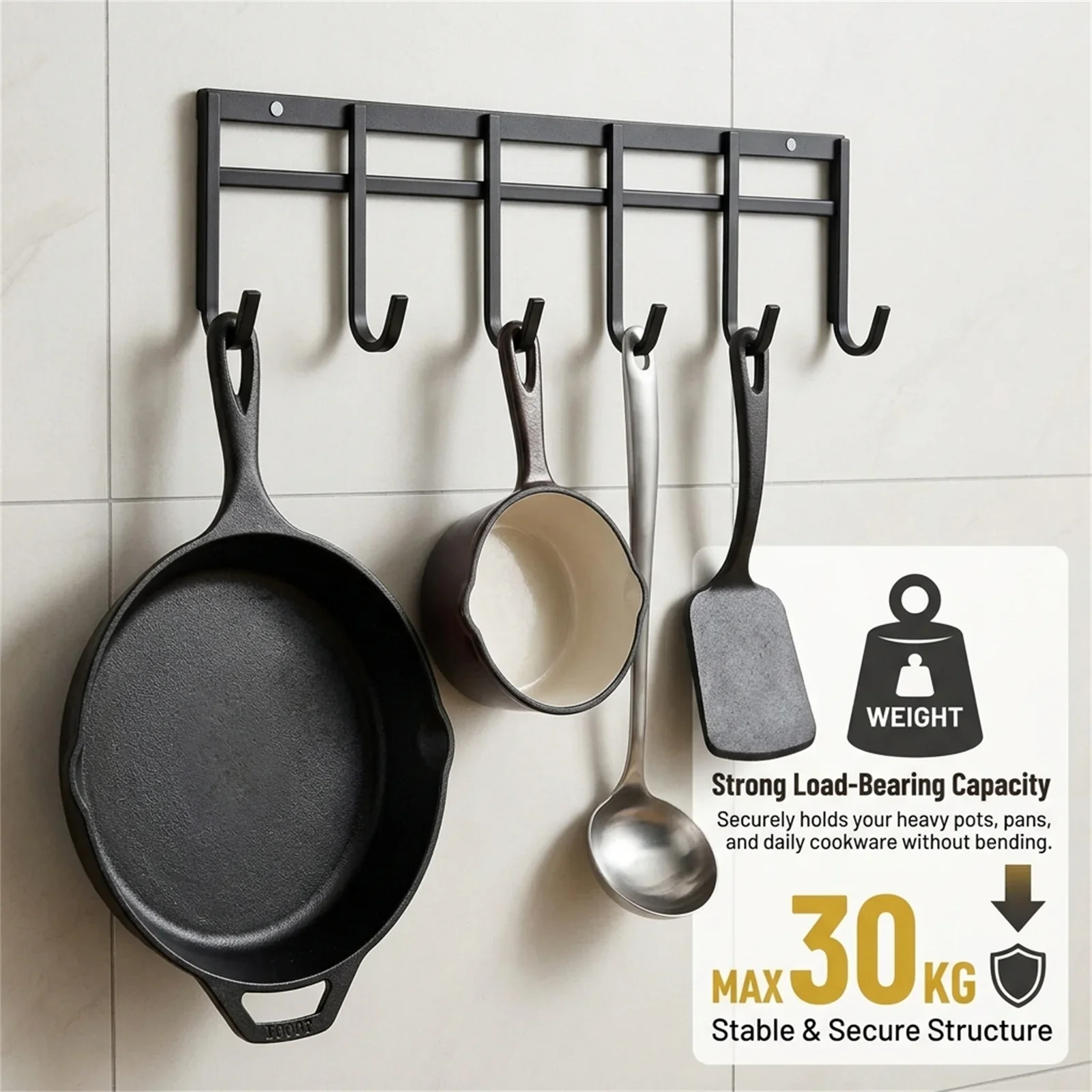 2pcs Kitchen Organizer Hook Metal Alloy No Drill Wall Hanging Robe & Towel Hooks Bathroom Space Saver Wall Mount Storage Rack