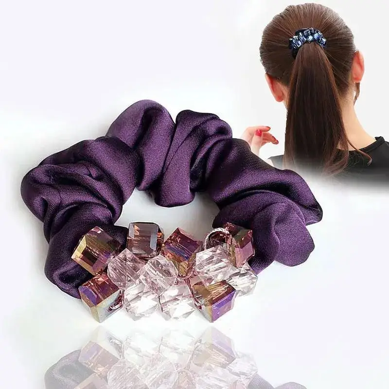 Elegant Crystal Floral Fabric Scrunchies Women Girls Elastic Hair Rubber Bands Accessories Tie Hair Ring Rope Headwear Headdress