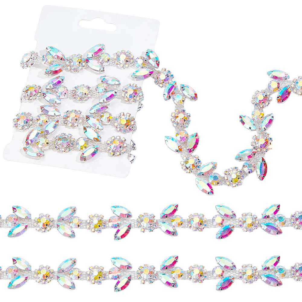 1 Yard Silver AB Rhinestone Trim Chain Sewing Trim Sparkly Rhinestone Applique for Sewing Crafts Fashion DIY for Handmade Gift