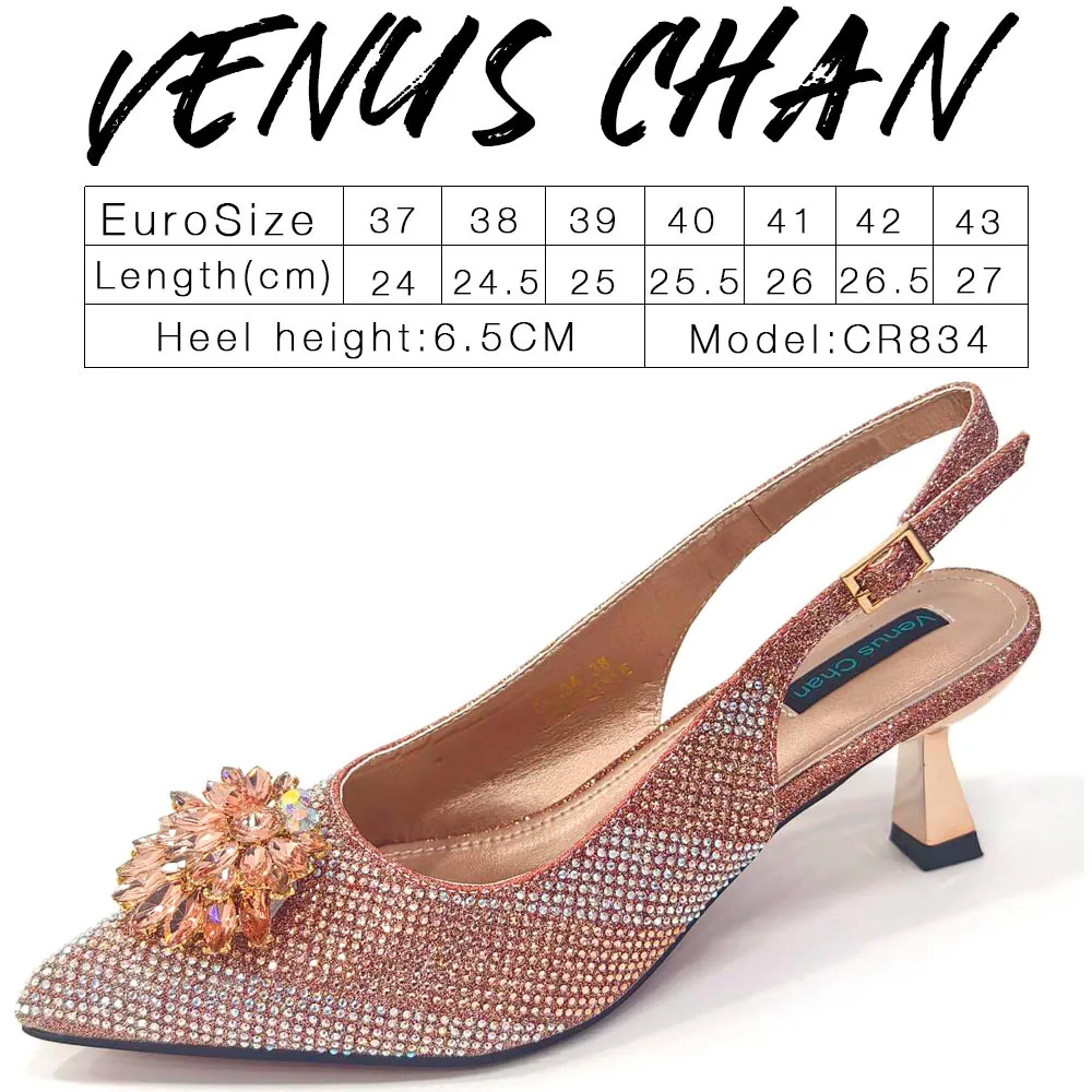 Venus Chan New Italian Pumps and Bag for Party 2024 INS Style Pointed-Toe Rhinestone Elegant High Heels Champagne Wedge for Wome