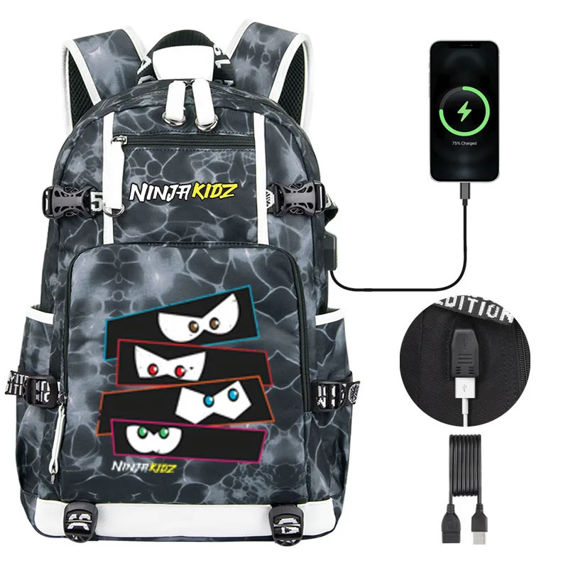 NinjaKidz Kids Backpack Boy Girl school bag Cartoon Ninja Kidz large capacity school backpack Fashion USB Laptop Bagpackag