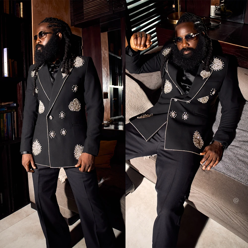 

Элитный мужской костюм-двойка: пиджак на одной пуговице с кристаллами, приталенный, для свадьбы, выпускного, вечеринки, на заказ