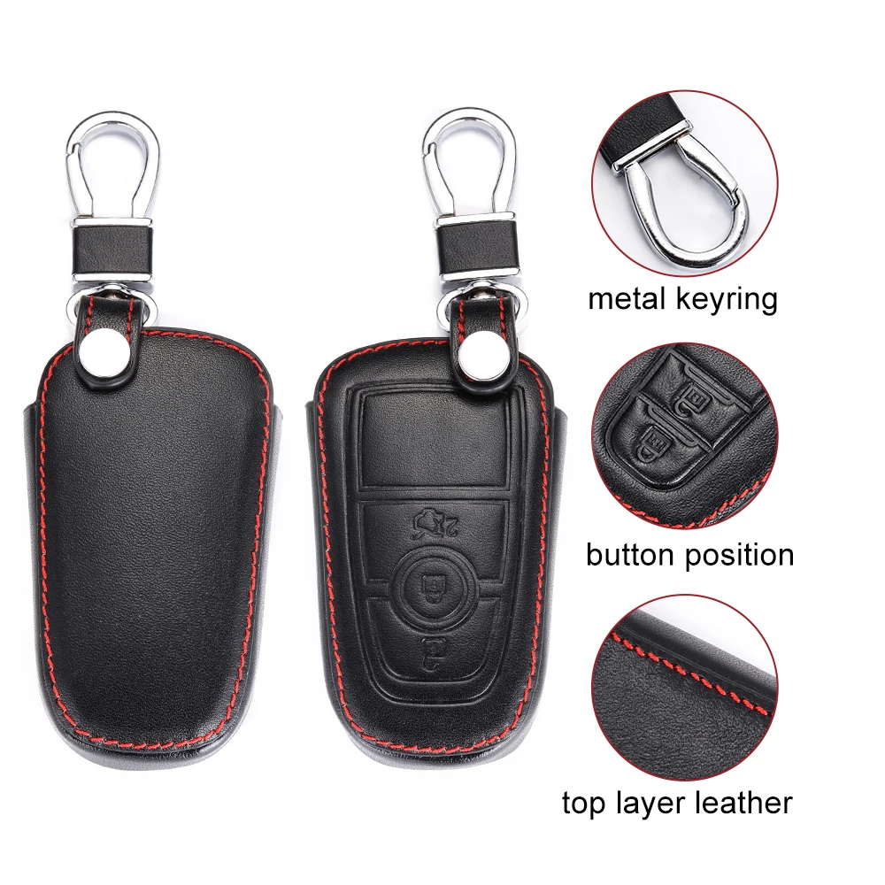 Leather Car Key Case Keychain Cover For Ford Fusion Edge S-MAX Galaxy Mustang KA+ Figo Explorer Expedition Shell Car Accessories