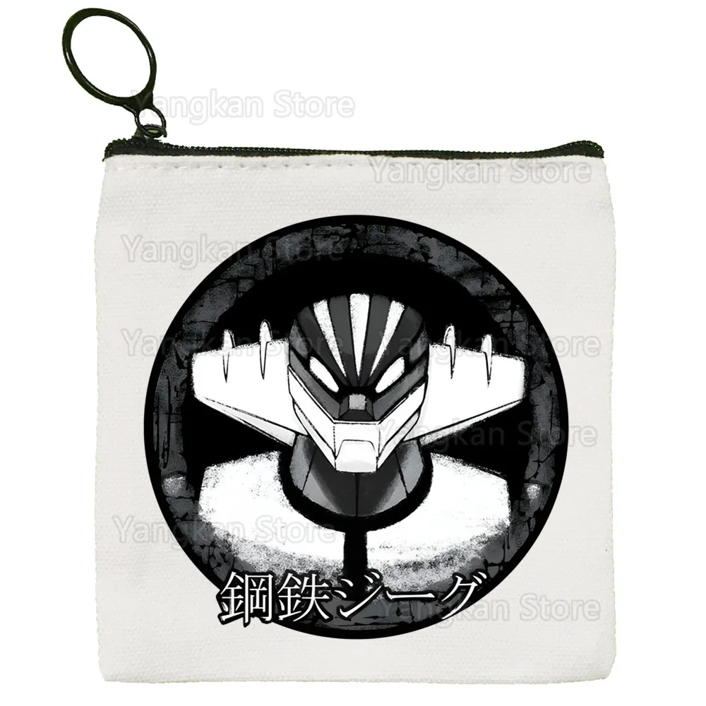 

80s Mecha Anime kotetsu Jeeg Canvas Bag Pure Clutch Bagthe avenger Steel Jeeg Robot manga White Bag, Zipper Coin Bag