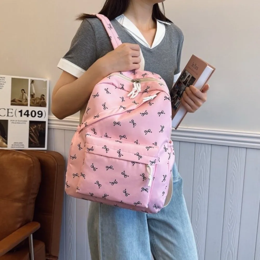 Canvas Bow Backpack Lightweight Large Capacity Students School Bag Japanese Style Storage Bag Teenagers Shoulder Bag Travel