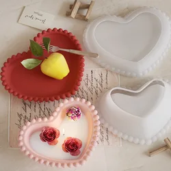 Heartshaped Gypsum Cement Tray Silicone Mold Storage Storage Flower Pot Base Candle Cup Concrete Mold Valentine's Day Decor