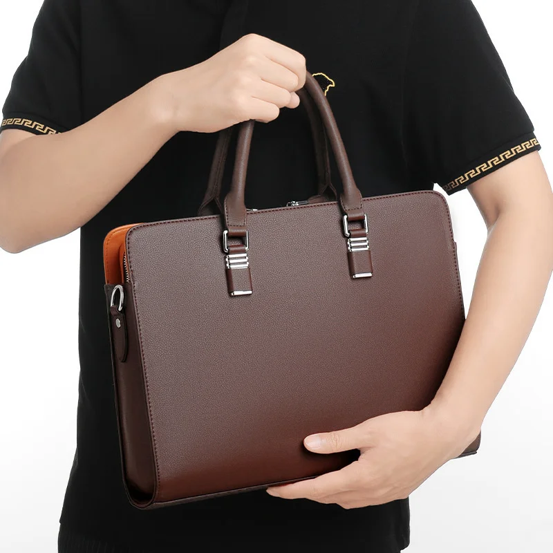 LOERSS-maletín de cuero impermeable para hombre, bolso para ordenador portátil de negocios, de gran capacidad, 14 pulgadas