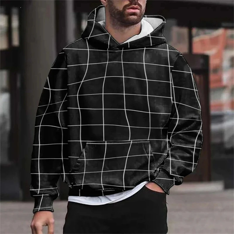 

Plaid Print Men Oversized Hoodie Harajuku Men's Long Sleeve Sweatshirts Daily Casual Male Pullovers Hoodies Long Sleeve Clothing