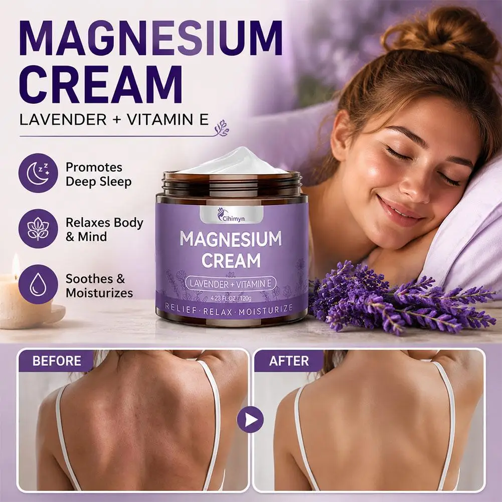 Magnesium Lotion Nighttime Magnesium Cream Lavender Legs Arms Chest Care Natural Aid for Deep Sleep Moisturizer After-sun Repair