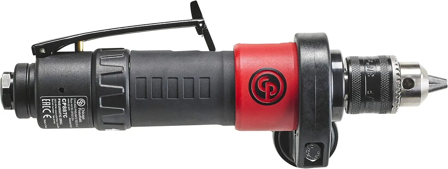 

Pneumatic CP887C - Air Power Drill, 3/8 Inch (10 mm), Keyed Chuck, Straight Handle, 0.4 HP / 300 W, Stall Torque 3.8 ft. lbf / 5