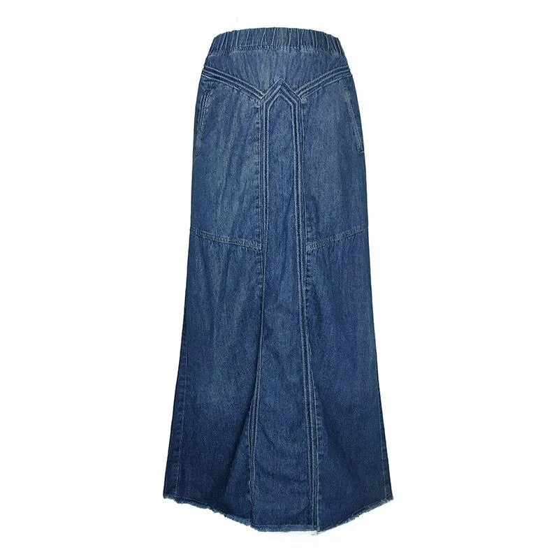 Gonna a trapezio in denim autunno inverno da donna Brued elastico a vita alta semplice gonna lunga versatile casual europea Sle
