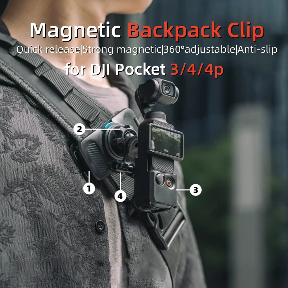 Magnetic Backpack Clip Quick Release Mount for DJI Osmo Pocket 3 4 4P 360° Rotatable FPV Shoulder Strap Holder Action Camera