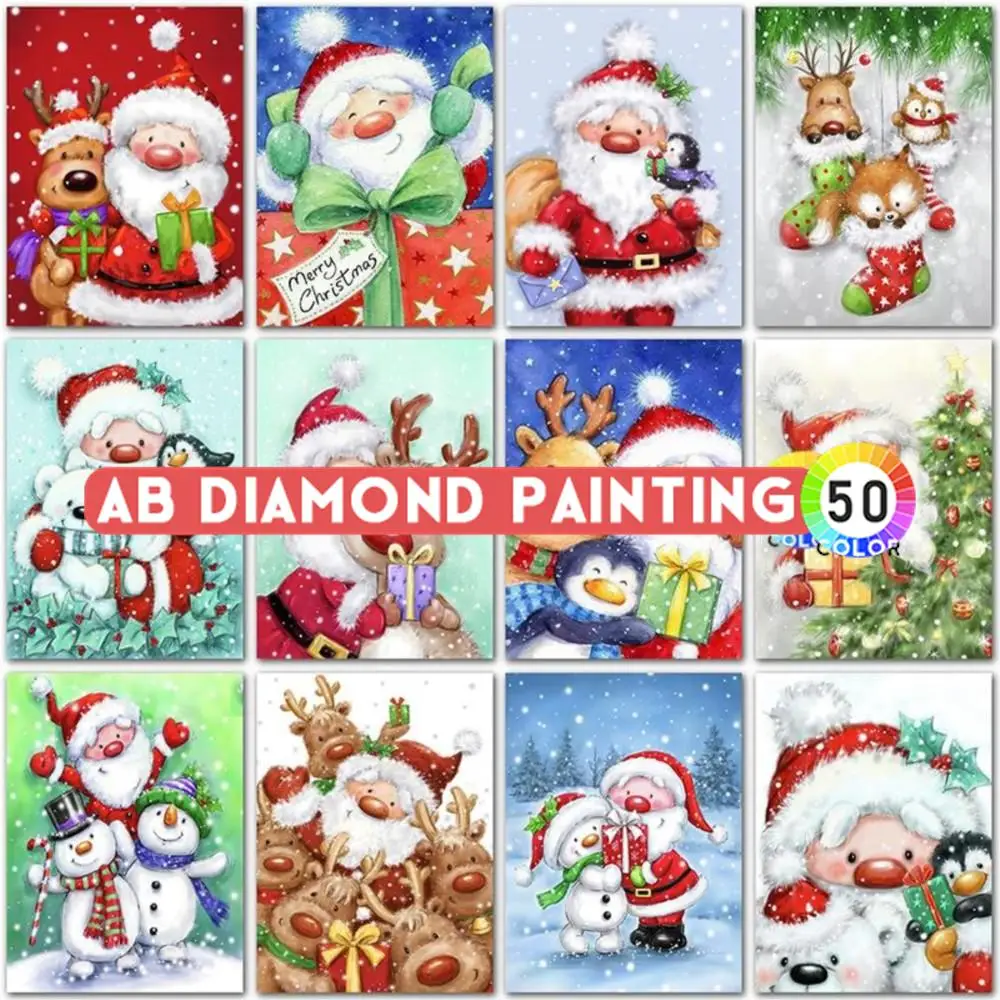 AB DIY Diamond Painting Christmas Santa Claus Full Square Round Diamond Embroidery Cross Stitch Diamond Mosaic Paint Kerst Art