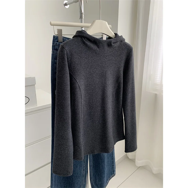 

Korean Style Hoodie Women Seam Sealed Warm Stand Collar Slouchy Pullover Double Sided Fleece T Shirt Base Shirt Autumn Winter