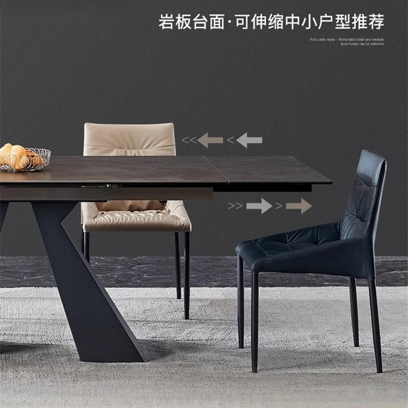 Imported rock slab dining table retractable multi-functional bright dining table and chairs