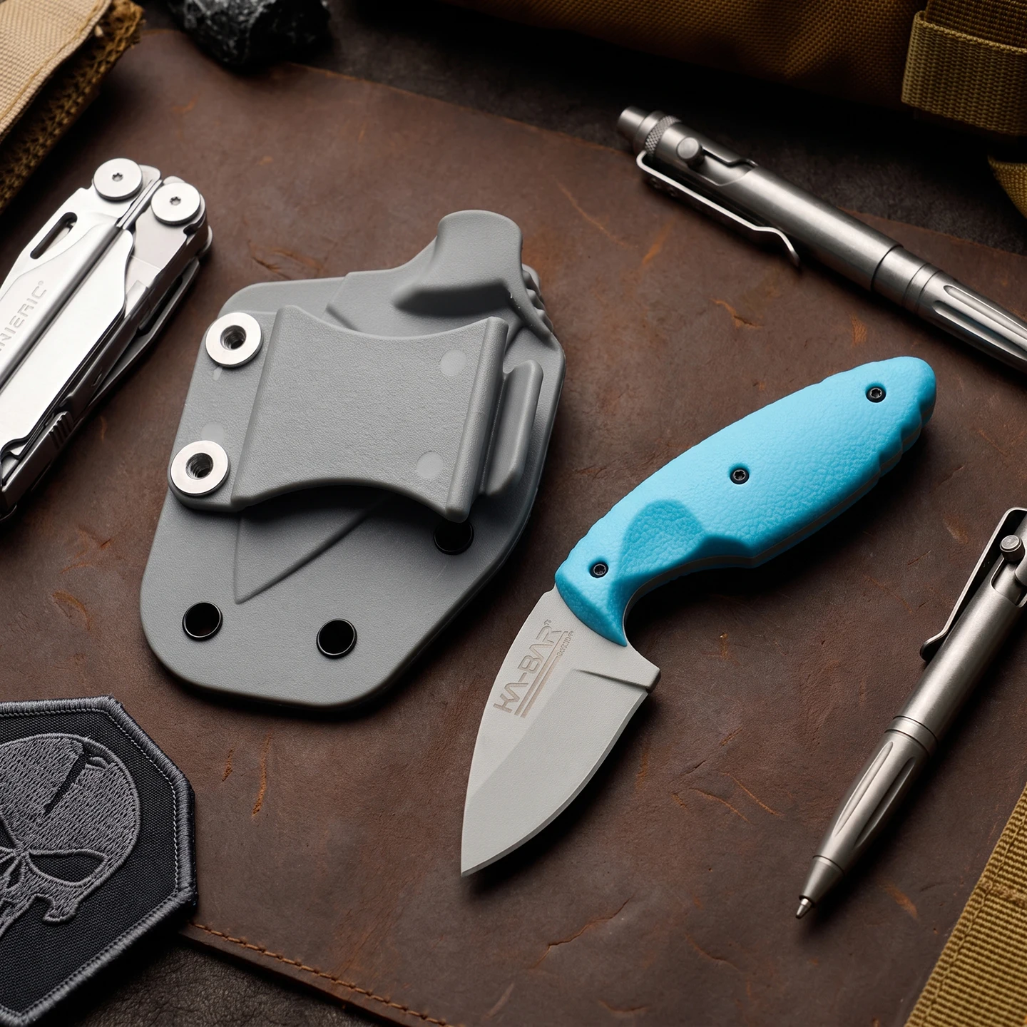 KB - 1480 Space Man Outdoor Hiking Camping Integrated Steel Small Knife - Blue Handle Multi-Purpose Tool Knife Portable K Sheath