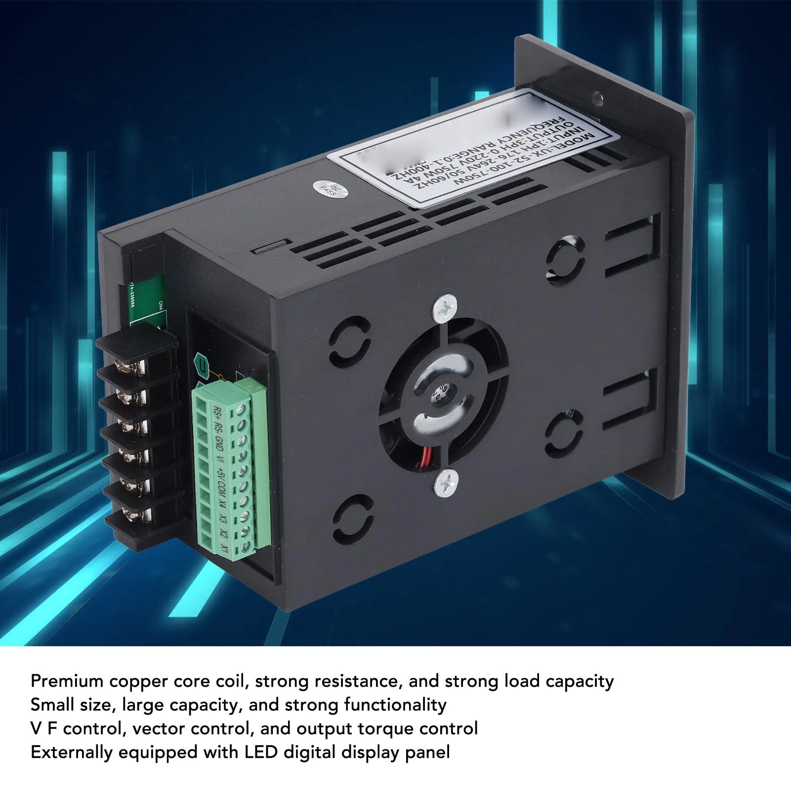 Frequency Controller Motor Inverter  Frequency Drive 1PH 176‑264V Input 3PH 0‑220V Output VFD 750W for Motor Pump