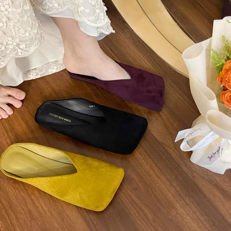 Women's Shoe Suede Flats Cotton Slippers Square Toe Fashion Mules Shoes Casual Slingback Women Winter Boots Trend Mujer Zapatos