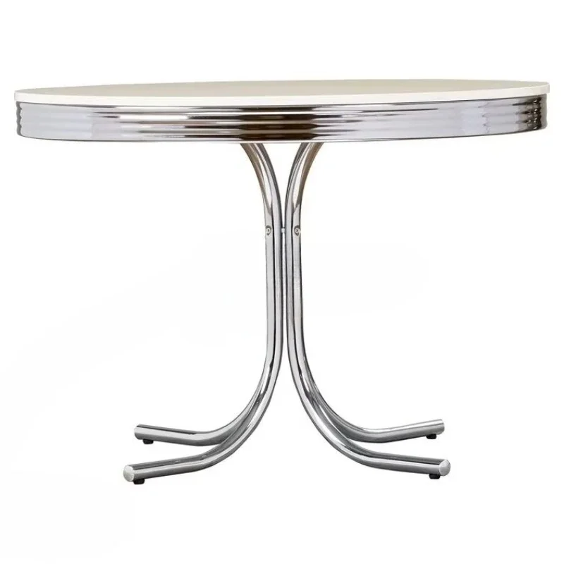 The elegant retro chrome round table home decor is perfect for dining room furniture, transforming your space with timeless