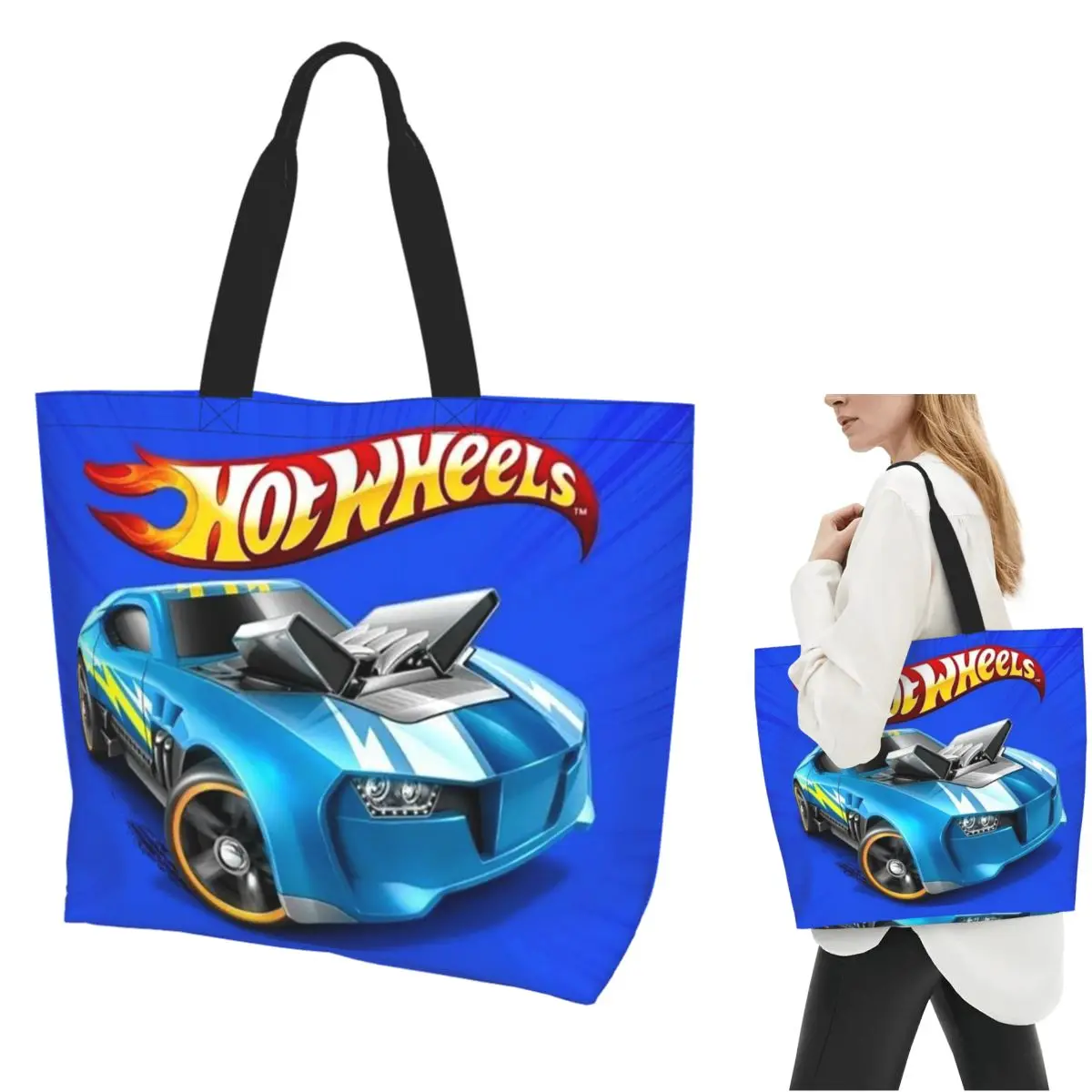 

Hot Wheels Race Shopping Tote Bag Canvas Large Capacity Shoulder Bags Shopper Grocery Handbag for Women