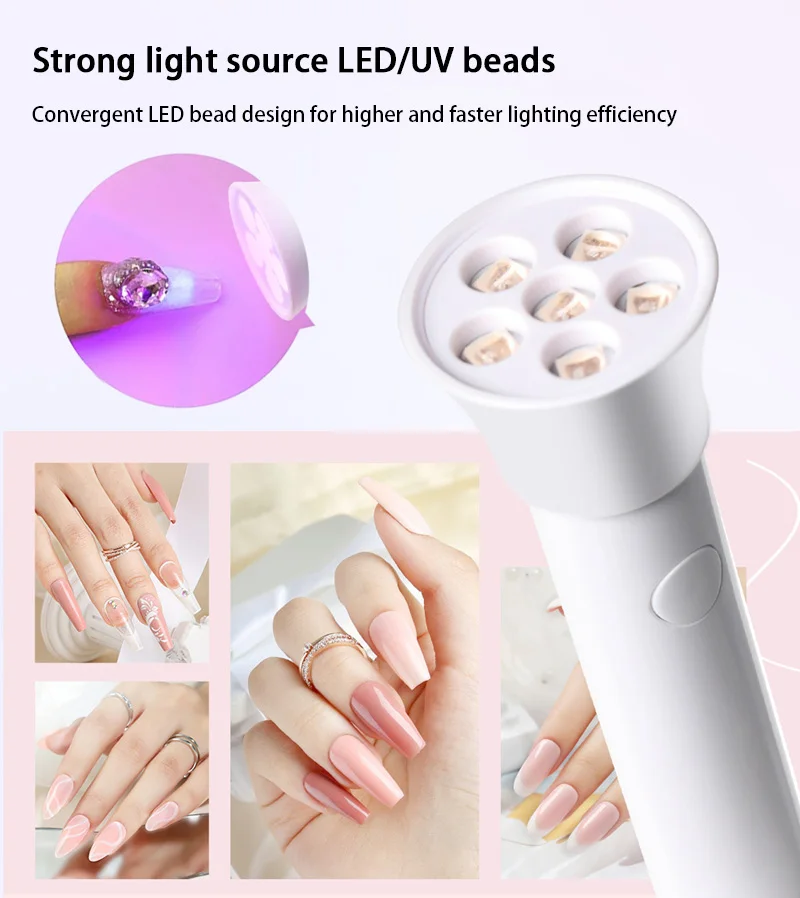 Lâmpada secadora de unhas uv led luz de secagem rápida portátil para curar todos os gel de unhas bateria recarregável incluída casa