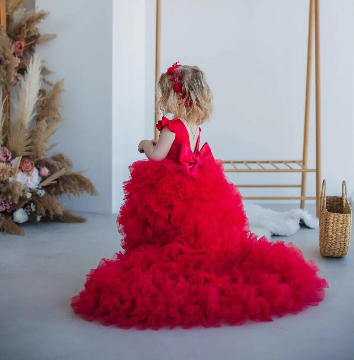 Vestidos de babados com arco para meninas, taco tutu para bebê, criança fofa e criança, casamento e aniversário, vestidos de primeira comunhão, Hi-Lo Tutu