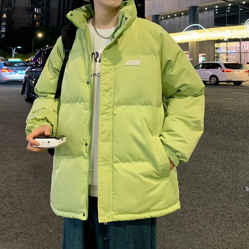 

Men's Oversize down Cotton Jaet Winter Thiened Bread Sle Coat Couple Matching een Avocado Casual Youth Faion