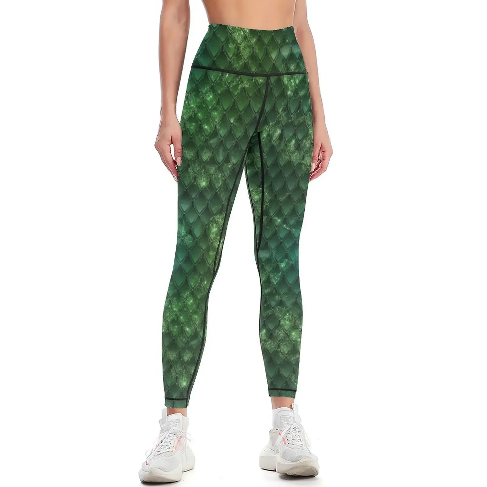 

Sparkly dragon scale design - dark green Leggings gym clothing push up fitness sports for Womens Leggings