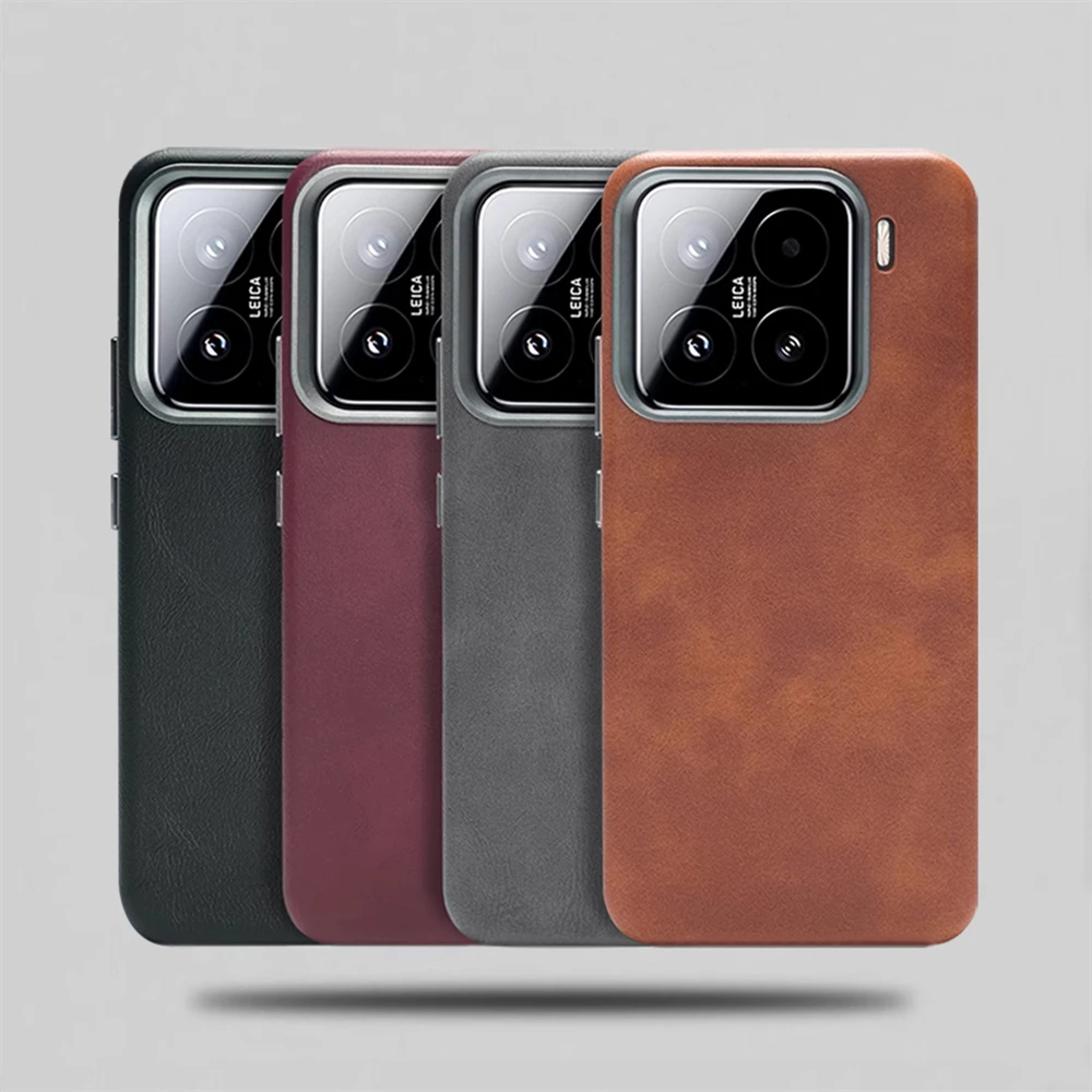 

Luxury Business Retro Leather PU Shockproof Case For Xiaomi Mi 15 14 Pro Mi15 Magnetic Wireless Charging Alloy Lens Frame Cover