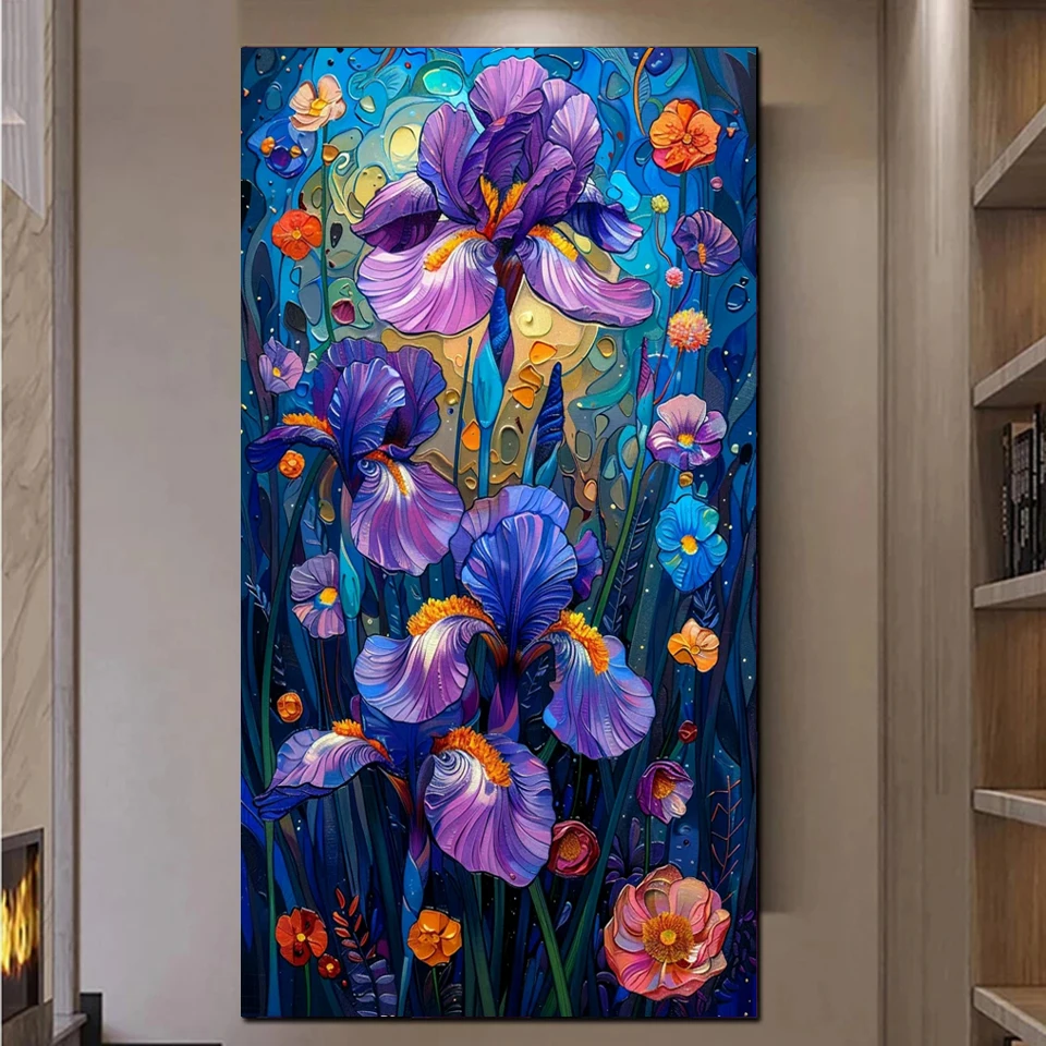 Diy Large Size Diamond Art Colored Iris Flower Painting Stitch Kits Full Mosaic Embroidery Rhinestone Picture Wall Decor