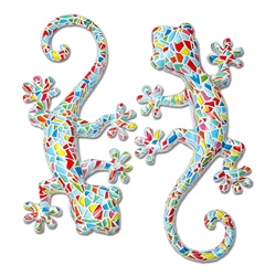 2 pcs Resin Gecko Wall Decor, Garden Yard Decoration,Water Transfer Colorful Lizard Garden Art For Outdoor And Indoor Decoration