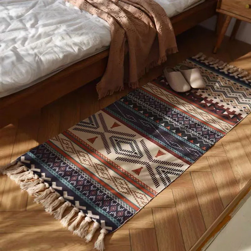 Linen Plaid Carpet Cotton Home Weave Carpets Bohemian Rug Floor Carpet For Living Room Bedroom Home Deocr Foot Pad Beach tapijt