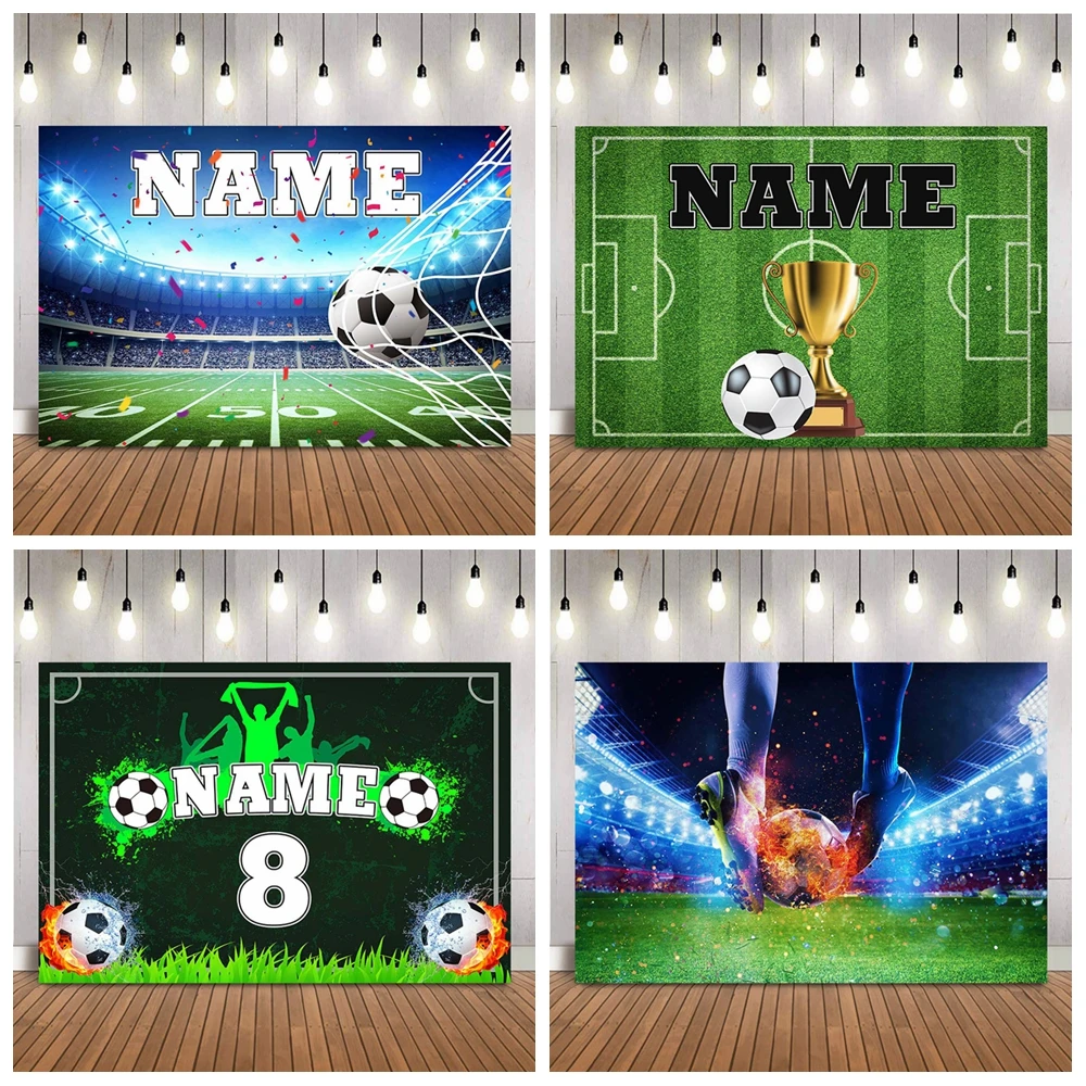 

2024 New Football Backdrop Decoration Boy Birthday Soccer Field Sports Poster Custom Name Background Studio Photo Banner Props