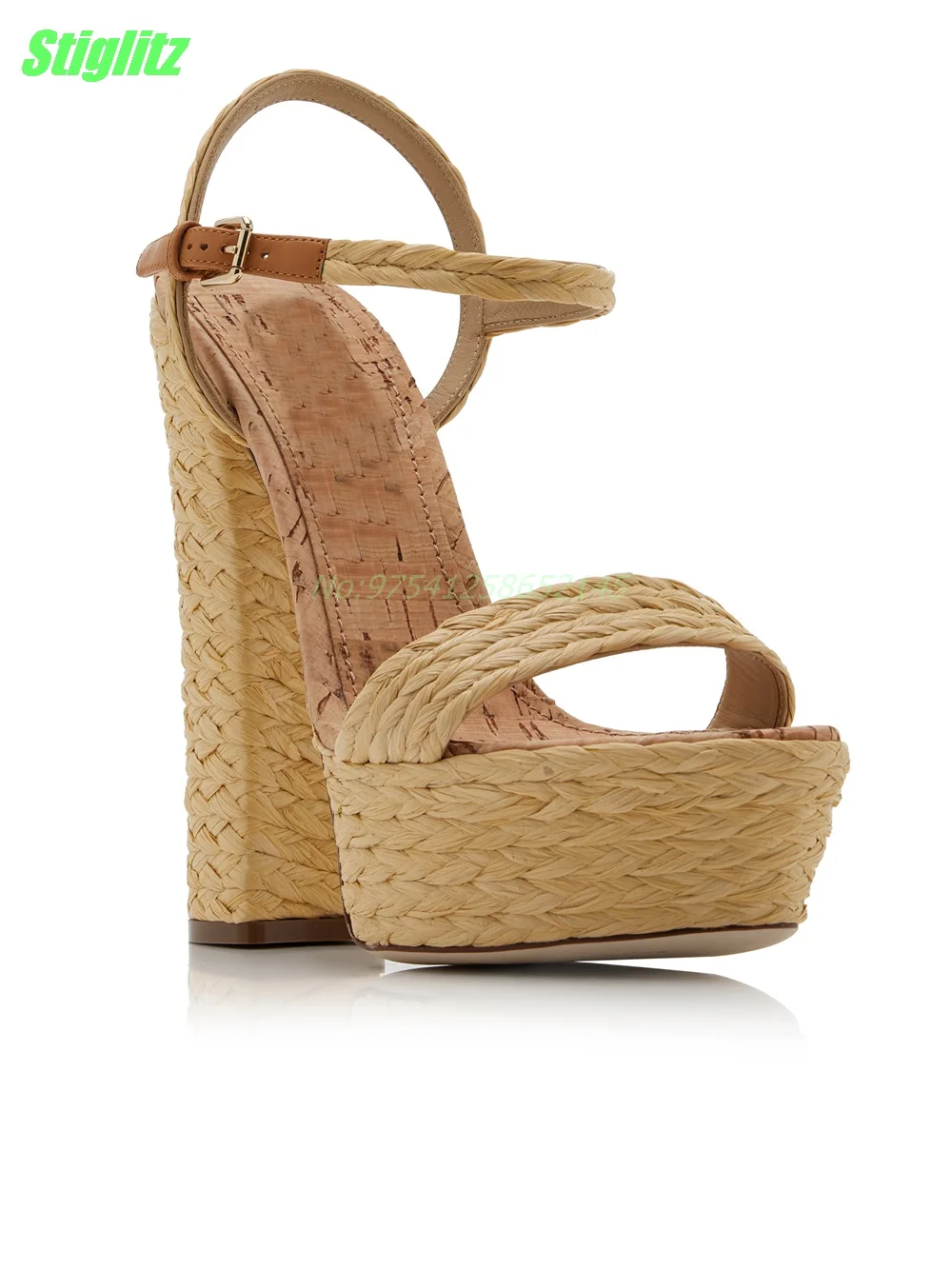 Raffia Weaving Sandals Platform Solid Summer Rome Women Shoes  Square Heel Anckle Strap Strappy Niche Dress Wave New Arrival