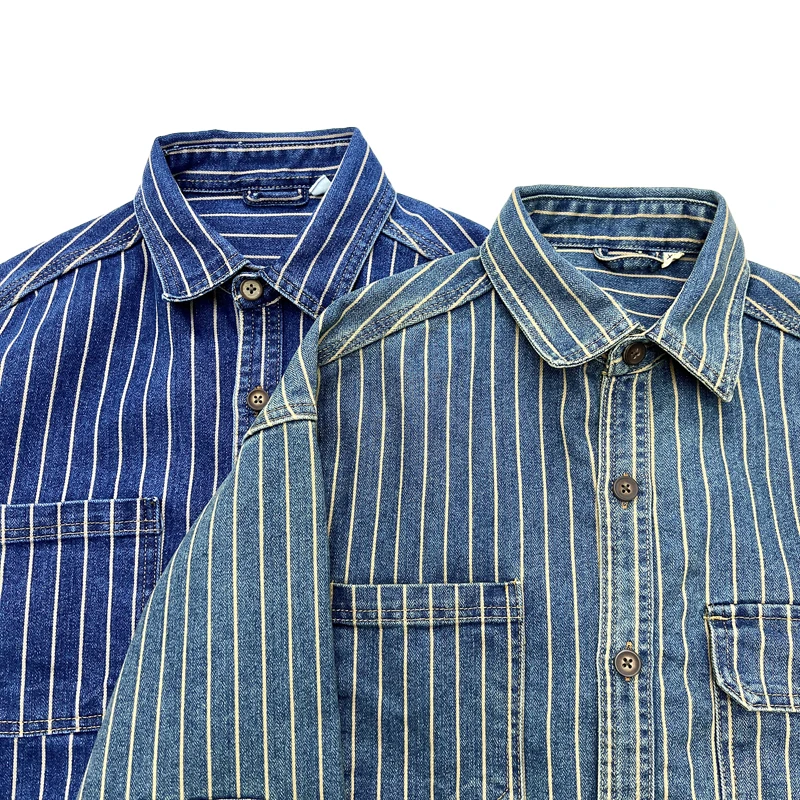 Vintage Classic Vertical Striped Shirts for Men 100% Cotton Feel Soft Washed Heavyweight Clothes for Male American Casual Tops